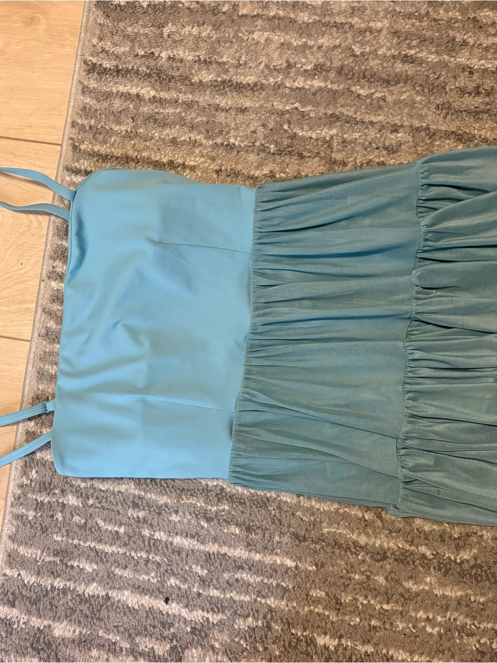 Mini Dress with Tiered Skirt in Light Teal Blue - Picture 1 of 2